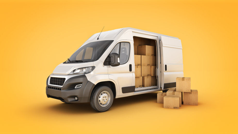 commercial delivery van with cardboard boxes. 3d rendering