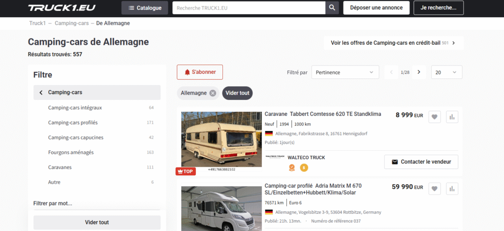  meilleurs sites pour acheter un camping-car en Allemagne