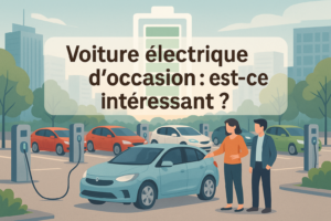 voiture électrique d'occasion en recharge parking urbain