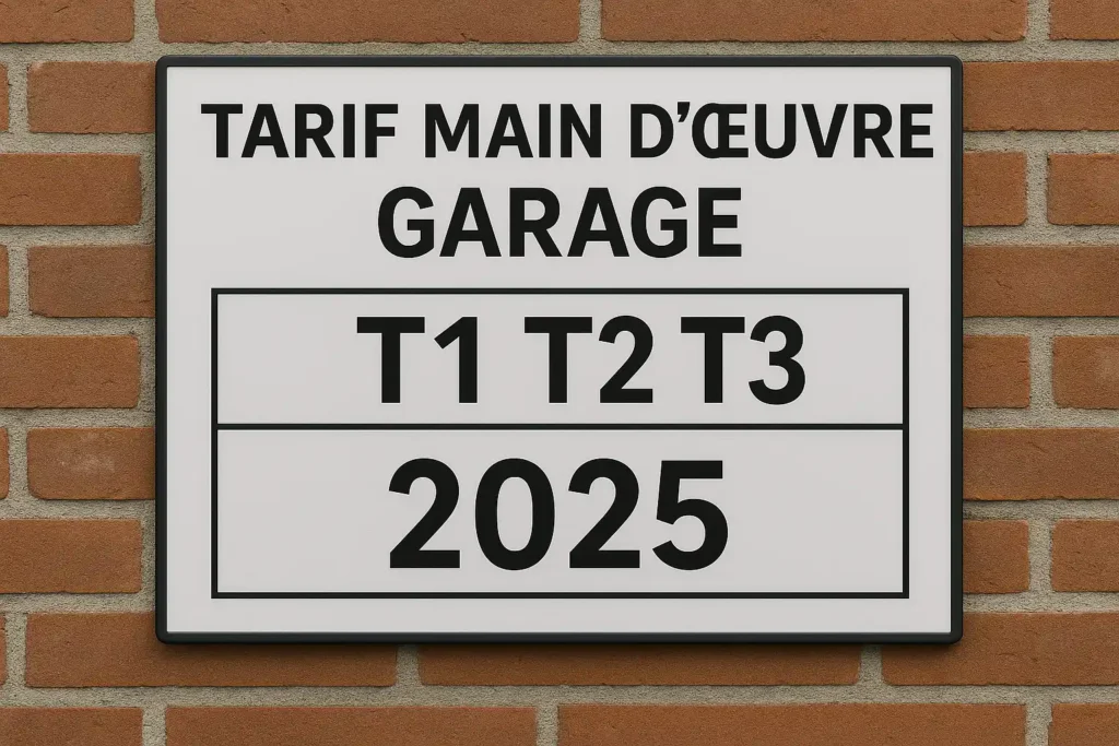 tarif main d'oeuvre garage t1 t2 t3 2025