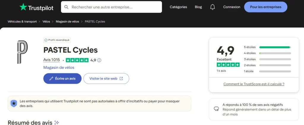 avis clients sur PASTEL Cycles