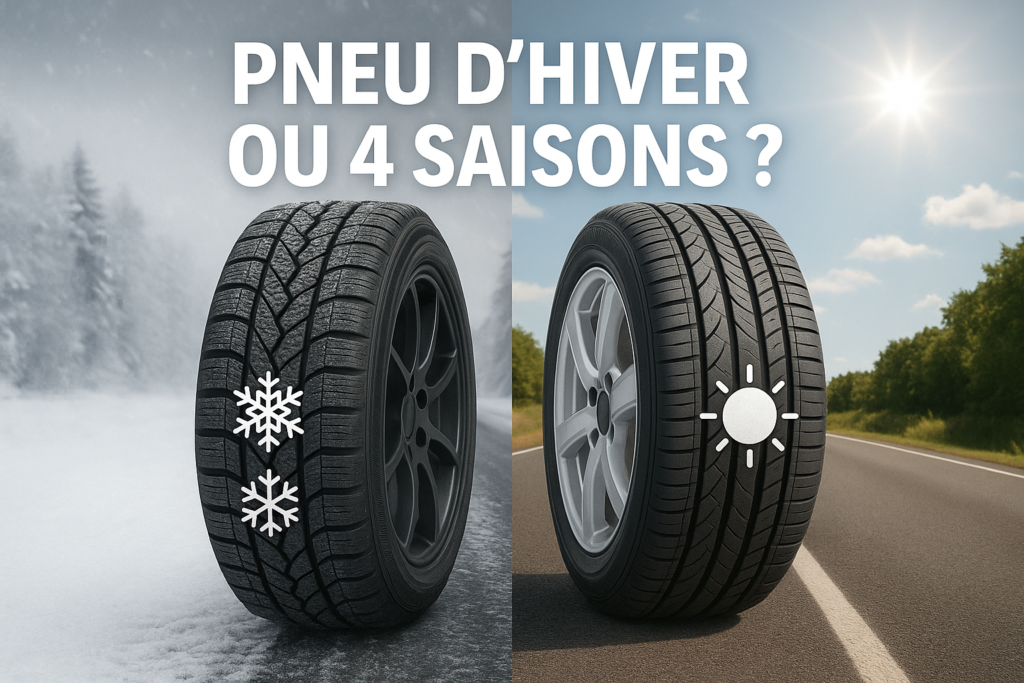 Pneu hiver ou pneu 4 saisons côte à côte route neige sèche