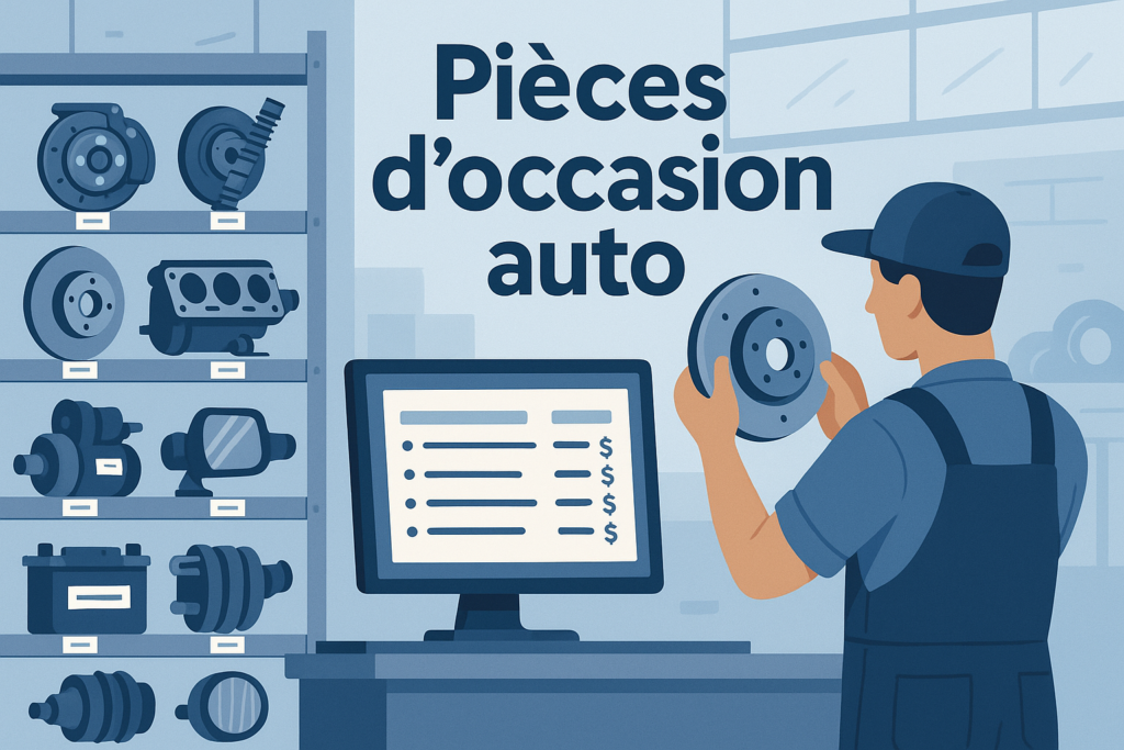 Illustration d’un atelier avec pièces d'occasion auto et comparatif de prix en ligne