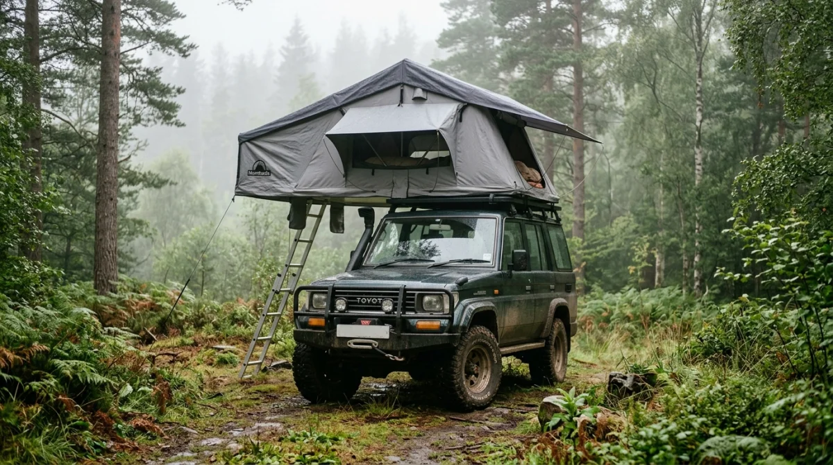 Tente de toit Horntools sur 4x4 en pleine nature, avis camping aventures.