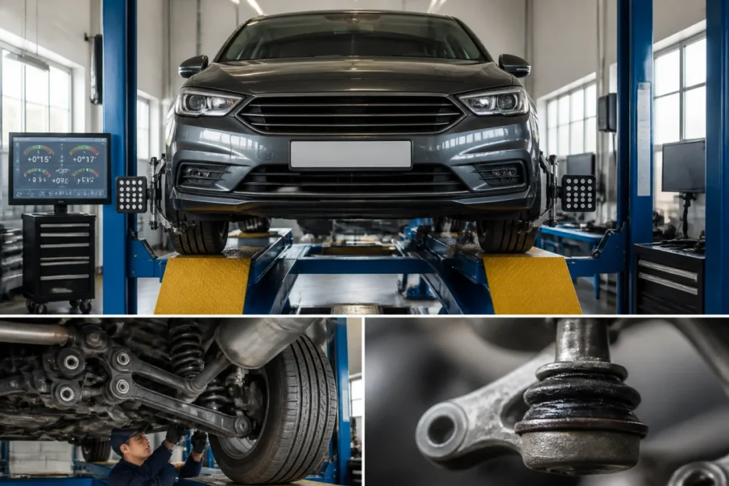 Combien coûte un parallélisme sur une voiture, contrôle des roues et de la suspension en atelier automobile professionnel