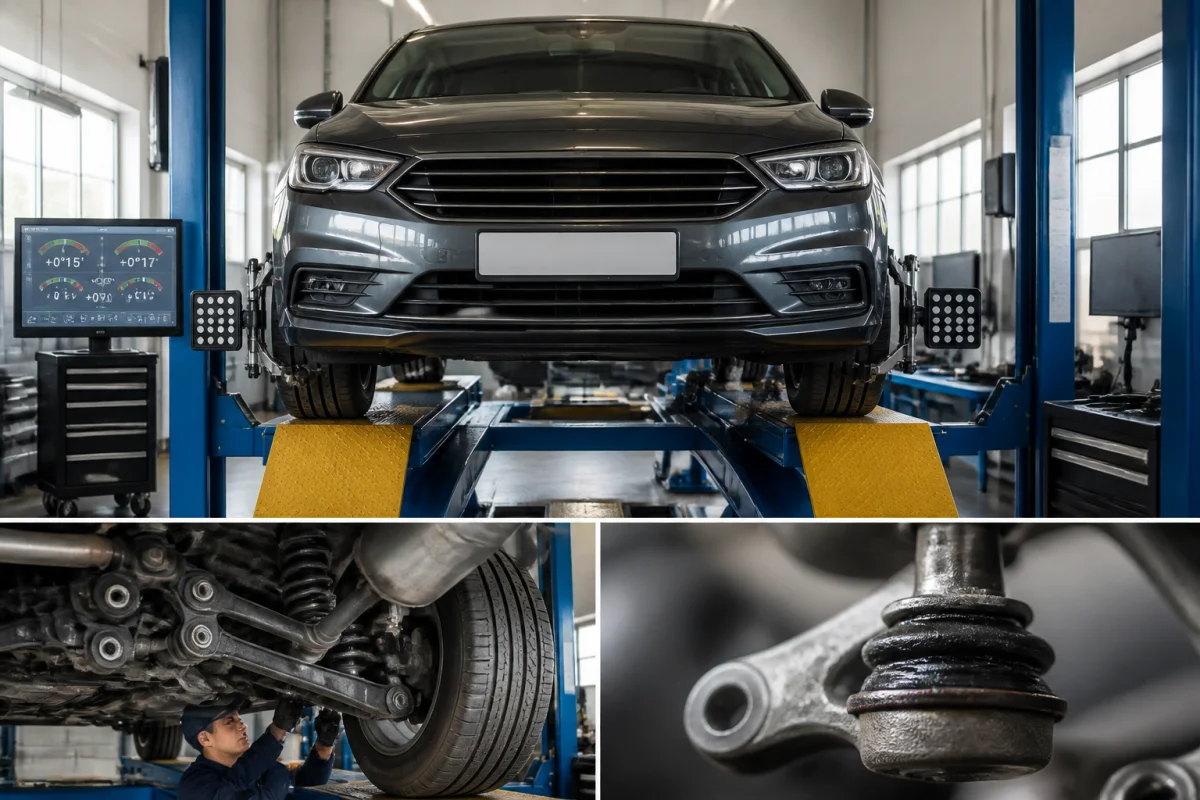 Combien coûte un parallélisme sur une voiture, contrôle des roues et de la suspension en atelier automobile professionnel