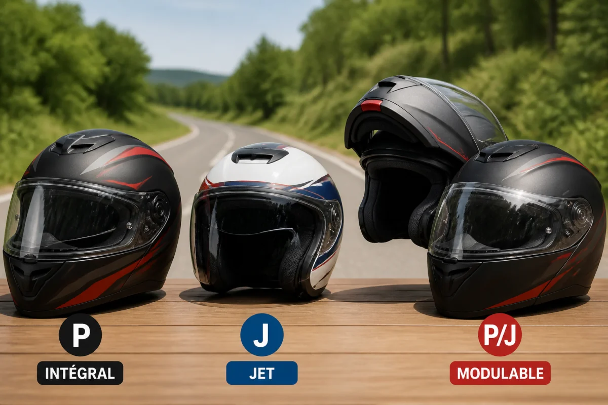 Trois casques moto homologués : intégral, jet et modulable, présentés pour bien choisir selon son usage.