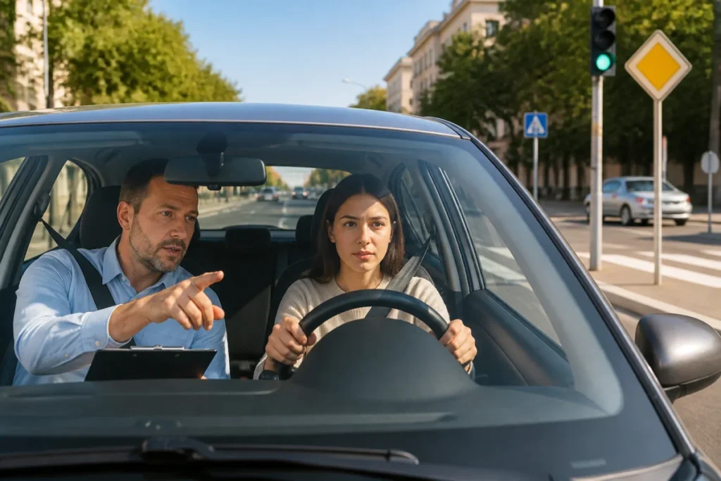 Ecole De Conduite Antoine accompagne une conductrice débutante lors d’une leçon personnalisée en circulation urbaine